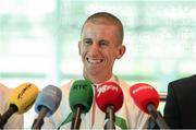 16 August 2013; Men's 50km gold medal winner Robert Heffernan in Dublin airport on his return from the IAAF World Athletics Championships in Moscow. Dublin Airport, Dublin. Photo by Sportsfile