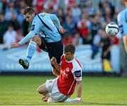 16 August 2013; Dean Kelly, Shelbourne, in action against Greg Bolger, St. Patrick’s Athletic. Airtricity League Premier Division, St. Patrick’s Athletic v Shelbourne, Richmond Park, Dublin. Picture credit: David Maher / SPORTSFILE