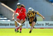 17 August 2013; Shelly Farrell, Kilkenny, in action against Pamela Mackey, Cork. Liberty Insurance All-Ireland Senior Camogie Championship, Semi-Final, Cork v Kilkenny, Semple Stadium, Thurles, Co. Tipperary. Photo by Sportsfile