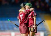 17 August 2013; Lorraine Ryan, left, and Heather Cooney, Galway, celebrate at the end of the game. Liberty Insurance All-Ireland Senior Camogie Championship, Semi-Final, Wexford v Galway, Semple Stadium, Thurles, Co. Tipperary. Photo by Sportsfile
