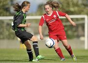 17 August 2013; Nicole Plunkett, Shelbourne, in action against Aisling Spillane, Peamount United. FAI Umbro U14 Women's Cup Final, Peamount United v Shelbourne, Oscar Traynor Centre, Coolock, Dublin. Picture credit: Pat Murphy / SPORTSFILE