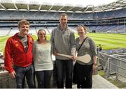 17 August 2013; Clare hurling fans, from left, Joe O'Gormon, Gemma Fallon and Aine O'Rourke with Clare hurling legend Sean McMahon. Seán McMahon was the latest to feature on the Bord Gáis Energy Legends Tour Series 2013 when he gave a unique tour of the Croke Park stadium and facilities this week. Other greats of the game still to feature this summer on the Bord Gáis Energy Legends Tour Series include Steven McDonnell and Pat Gilroy. Full details and dates for the Bord Gáis Energy Legends Tour Series 2013 are available on www.crokepark.ie/events. Croke Park, Dublin. Picture credit: Pat Murphy / SPORTSFILE