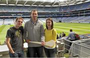 17 August 2013; Alisha Boyle, from Antrim, and Andrew Barry, from Pittsburgh, Pennsylvania, USA, with Clare legend Sean McMahon. Seán McMahon was the latest to feature on the Bord Gáis Energy Legends Tour Series 2013 when he gave a unique tour of the Croke Park stadium and facilities this week. Other greats of the game still to feature this summer on the Bord Gáis Energy Legends Tour Series include Steven McDonnell and Pat Gilroy. Full details and dates for the Bord Gáis Energy Legends Tour Series 2013 are available on www.crokepark.ie/events. Croke Park, Dublin. Picture credit: Pat Murphy / SPORTSFILE