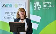 30 November 2022; Sport Ireland chief executive officer Dr Una May speaking during ASAS Awards at the Sport Ireland Institute at the Sport Ireland Campus in Dublin. Photo by Piaras Ó Mídheach/Sportsfile
