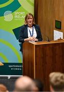 30 November 2022; Sport Ireland chief executive officer Dr Una May speaking during the Dual Career Forum at the Sport Ireland Campus in Dublin. Photo by Piaras Ó Mídheach/Sportsfile