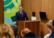 30 November 2022; Matthew Dossett of Student Sport Ireland speaking during the Dual Career Forum at the Sport Ireland Campus in Dublin. Photo by Piaras Ó Mídheach/Sportsfile