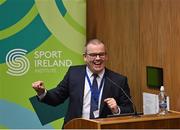 30 November 2022; Sport Ireland Institute Director Liam Harbison speaking during the Dual Career Forum at the Sport Ireland Campus in Dublin. Photo by Piaras Ó Mídheach/Sportsfile