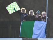 27 November 2022; Charlestown supporters celebrate a point during the CurrentAccount.ie LGFA All-Ireland Intermediate Club Championship Semi-Final match between Longford Slashers and Charlestown, Mayo, at Michael Fay Park in Farneyhoogan, Longford. Photo by Harry Murphy/Sportsfile