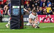 25 November 2022; Matty Rea of Ulster on his way to scoring his side's second try during the United Rugby Championship match between Ulster and Zebre Parma at Kingspan Stadium in Belfast. Photo by John Dickson/Sportsfile