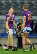 27 November 2022; Caolán Conway, left, and Brian Sheehy of Kilmacud Crokes celebrate after the AIB Leinster GAA Hurling Senior Club Championship Semi-Final match between Naomh Moling and Kilmacud Crokes at Croke Park in Dublin. Photo by Daire Brennan/Sportsfile