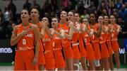27 November 2022; The Netherlands team sing the national anthem before the FIBA Women's EuroBasket 2023 Qualifier match between Ireland and Netherlands at National Basketball Arena in Dublin. Photo by Harry Murphy/Sportsfile