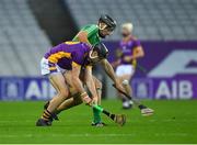 27 November 2022; Caolán Conway of Kilmacud Crokes is tackled by Michael Walsh of St Mullin’s during the AIB Leinster GAA Hurling Senior Club Championship Semi-Final match between Naomh Moling and Kilmacud Crokes at Croke Park in Dublin. Photo by Daire Brennan/Sportsfile