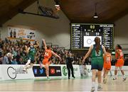 27 November 2022; Dayna Finn of Ireland attempts a buzzer beater during the FIBA Women's EuroBasket 2023 Qualifier match between Ireland and Netherlands at National Basketball Arena in Dublin. Photo by Harry Murphy/Sportsfile