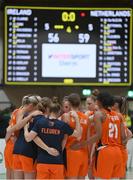 27 November 2022; Netherlands players huddle after their side's victory in the FIBA Women's EuroBasket 2023 Qualifier match between Ireland and Netherlands at National Basketball Arena in Dublin. Photo by Harry Murphy/Sportsfile