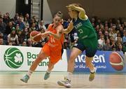 27 November 2022; Laura Westerik of Netherlands in action against Claire Melia of Ireland during the FIBA Women's EuroBasket 2023 Qualifier match between Ireland and Netherlands at National Basketball Arena in Dublin. Photo by Harry Murphy/Sportsfile