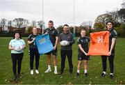5 December 2022; Leinster Rugby, together with the Official Leinster Supporters Club, announced the young people’s health charity, Jigsaw, as its latest charity partner as part of the charity affiliate programme. Jigsaw, will partner with the club for the month of December to raise awareness and funds for the work they do with young people around the 12 counties of Leinster, and indeed beyond that, and the OLSC will continue that support for the rest of the season with a number of fundraising initiatives planned. Pictured are, from left, Bebhinn Dunne of the OLSC, Ali Coleman, Ross Molony, Jigsaw Manager of Fundraising and Communications Mike Mansfield, Molly Boyne and Alex Soroka during the Leinster Rugby, OLSC & JigSaw Charity announcement at Old Belvedere RFC in Dublin. For further information please visit www.jigsaw.ie. Photo by Harry Murphy/Sportsfile