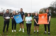 5 December 2022; Leinster Rugby, together with the Official Leinster Supporters Club, announced the young people’s health charity, Jigsaw, as its latest charity partner as part of the charity affiliate programme. Jigsaw, will partner with the club for the month of December to raise awareness and funds for the work they do with young people around the 12 counties of Leinster, and indeed beyond that, and the OLSC will continue that support for the rest of the season with a number of fundraising initiatives planned. Pictured are, from left, Jigsaw Manager of Fundraising and Communications Mike Mansfield, Ali Coleman, Ross Molony, Bebhinn Dunne of the OLSC, Molly Boyne and Alex Soroka during the Leinster Rugby, OLSC & JigSaw Charity announcement at Old Belvedere RFC in Dublin. For further information please visit www.jigsaw.ie. Photo by Harry Murphy/Sportsfile