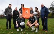 5 December 2022; Leinster Rugby, together with the Official Leinster Supporters Club, announced the young people’s health charity, Jigsaw, as its latest charity partner as part of the charity affiliate programme. Jigsaw, will partner with the club for the month of December to raise awareness and funds for the work they do with young people around the 12 counties of Leinster, and indeed beyond that, and the OLSC will continue that support for the rest of the season with a number of fundraising initiatives planned. Pictured are, from left, Jigsaw Manager of Fundraising and Communications Mike Mansfield, Laura Lysaght of the OLSC, Leinster Rugby players Ali Coleman, Alex Soroka, Molly Boyne and Ross Molony, Jigsaw Youth and Community Engagement Worker Emeir Lafferty and Dave Ryan of the OLSC during the Leinster Rugby, OLSC & JigSaw Charity announcement at Old Belvedere RFC in Dublin. For further information please visit www.jigsaw.ie. Photo by Harry Murphy/Sportsfile