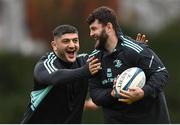 28 November 2022; Vakhtang Abdaladze, left, and Michael Milne during a Leinster Rugby squad training session at Old Belvedere RFC in Dublin. Photo by Harry Murphy/Sportsfile