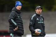 28 November 2022; Backs coach Andrew Goodman, right, and head coach Leo Cullen during a Leinster Rugby squad training session at Old Belvedere RFC in Dublin. Photo by Harry Murphy/Sportsfile