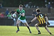 20 November 2022; Owen Gallagher of Moycullen in action against Sean Mullooly of Strokestown during the AIB Connacht GAA Football Senior Club Championship Semi-Final match between Moycullen and Strokestown at Tuam Stadium in Tuam, Galway. Photo by Sam Barnes/Sportsfile