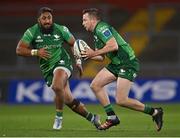 26 November 2022; Jack Carty of Connacht, supported by teammate Bundee Aki, left, during the United Rugby Championship match between Munster and Connacht at Thomond Park in Limerick. Photo by Piaras Ó Mídheach/Sportsfile