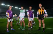 29 November 2022; Provincial glory up for grabs! Leinster Senior Club Championship Finalists, from left, Kilmacud Crokes hurler Oisin O'Rorke, Ballyhale Shamrocks hurler Eoin Cody, Kilmacud Crokes footballer Shane Horan and The Downs footballer Niall Mitchell, pictured today ahead of the 2022 AIB Leinster GAA Football and Hurling Senior Club Championship Finals, which takes place this Sunday, December 4th at Croke Park. The AIB GAA All-Ireland Club Championships features some of #TheToughest players from communities all across Ireland. It is these very communities that the players represent that make the AIB GAA All-Ireland Club Championships unique. Now in its 32nd year supporting the Club Championships, AIB is extremely proud to once again celebrate the communities that play such a role in sustaining our national games. Photo by Ramsey Cardy/Sportsfile