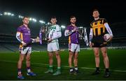 29 November 2022; Provincial glory up for grabs! Leinster Senior Club Championship Finalists, from left, Kilmacud Crokes hurler Oisin O'Rorke, Ballyhale Shamrocks hurler Eoin Cody, Kilmacud Crokes footballer Shane Horan and The Downs footballer Niall Mitchell, pictured today ahead of the 2022 AIB Leinster GAA Football and Hurling Senior Club Championship Finals, which takes place this Sunday, December 4th at Croke Park. The AIB GAA All-Ireland Club Championships features some of #TheToughest players from communities all across Ireland. It is these very communities that the players represent that make the AIB GAA All-Ireland Club Championships unique. Now in its 32nd year supporting the Club Championships, AIB is extremely proud to once again celebrate the communities that play such a role in sustaining our national games. Photo by Ramsey Cardy/Sportsfile