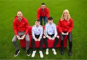 29 November 2022; Photographed are Ireland’s top ranked FIFA players, WYLDE's Ciaran Walsh and Tyrone Ryan and Irish football legends David Meyler, Damien Delaney and Stephanie Roche who take to Turner’s Cross Stadium later today to compete in a live FIFA battle that will be streamed on Twitch @ 5pm. As all eyes are on Qatar, Virgin Media recognises the huge talent that gamers in Ireland represent and that just like in every sport, to bring their a-game gamers need the right equipment - in this case, the best broadband. Photo by Harry Murphy/Sportsfile