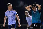 30 November 2022; Darragh Kirwan of Maynooth University reacts after a missed shot on goal during the Electric Ireland Higher Education Senior Football Division 1 League Final match between UCD and Maynooth University at the Dublin City University Sports Campus in Dublin. Photo by Tyler Miller/Sportsfile