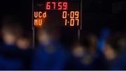 30 November 2022; A general view of the scoreboard after the Electric Ireland Higher Education Senior Football Division 1 League Final match between UCD and Maynooth University at the Dublin City University Sports Campus in Dublin. Photo by Seb Daly/Sportsfile