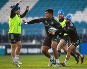 2 December 2022; Michael Ala'alatoa, centre, with Luke McGrath and Jamison Gibson-Park during a Leinster Rugby captain's run at the RDS Arena in Dublin. Photo by Harry Murphy/Sportsfile