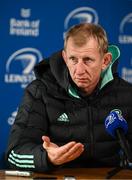 2 December 2022; Head coach Leo Cullen during a Leinster Rugby media conference at the RDS Arena in Dublin. Photo by Harry Murphy/Sportsfile