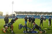 2 December 2022; Leinster Rugby supporter Jack Skelly and his family were guests of Leinster at their captain's run today, pictured is Jack Skelly on the scrum machine with Michael Ala'alatoa, left, and Cian Healy during a Leinster Rugby captain's run at the RDS Arena in Dublin. Photo by Harry Murphy/Sportsfile