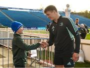 2 December 2022; Leinster Rugby supporter Jack Skelly and his family were guests of Leinster at their captain's run today, pictured Jack meets Josh van der Flier during a Leinster Rugby captain's run at the RDS Arena in Dublin. Photo by Harry Murphy/Sportsfile