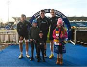 2 December 2022; Leinster Rugby supporter Jack Skelly and his family were guests of Leinster at their captain's run today, pictured is Jack, Finn and Holly Skelly with Caelan Doris, Dan Sheehan and Jamie Osborne during a Leinster Rugby captain's run at the RDS Arena in Dublin. Photo by Harry Murphy/Sportsfile
