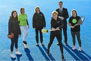5 December 2022; In attendance at the launch of Sport Ireland’s new “It’s My Time” campaign, are, from left, Nora Stapleton, Women in Sport Lead, Sport Ireland, Fiona Mansergh, Healthy Ireland, Sport Ireland Chief Executive, Una May, Sport Ireland Chief Executive, Minister of State for Sport and the Gaeltacht, Jack Chambers TD, Republic of Ireland manager Vera Pauw, and Mary McCarthy. The new initiative from Sport Ireland and Healthy Ireland looks to encourage women who are over 40 to make time for themselves and increase their activity levels through sport and exercise. For more information on It’s My Time, visit www.sportireland.ie/itsmytime. Photo by Ramsey Cardy/Sportsfile