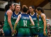 27 November 2022; Ireland players, from left, Bridget Herlihy, Claire Melia, Edel Thornton, Orla O'Reilly and Dayna Finn during the FIBA Women's EuroBasket 2023 Qualifier match between Ireland and Netherlands at National Basketball Arena in Dublin. Photo by Harry Murphy/Sportsfile