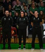 27 November 2022; Ireland assistant coaches Ioannis Liapakis, left, Jillian Hayes and head coach James Weldon before the FIBA Women's EuroBasket 2023 Qualifier match between Ireland and Netherlands at National Basketball Arena in Dublin. Photo by Harry Murphy/Sportsfile