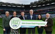 3 December 2022; In attendance during the GAA Green Club Toolkit Launch are, from left, Chair of the GAA Green Club Steering Committee Padraig Fallon, GAA Green Club Sustainability Advisor Dr Míde Ní Shúilleabháin, Green Growth Delivery Officer at Department of Agriculture, Environment and Rural Affairs, Gavin McQuaid,  Uachtarán Chumann Lúthchleas Gael Larry McCarthy, Higher Scientific Officer at Northern Ireland Environment Agency Michelle McNally,  and GAA Youth Leadership & Sustainability Manager Jimmy D’Arcy, at Croke Park in Dublin. Photo by Sam Barnes/Sportsfile