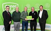 3 December 2022; Liam Wade, second from left, and John Fenton, second from right, both from Midleton GAA, Cork, are presented with a phase one club recognition plaque by, from left, Department of the Environment, Climate and Communications Executive Officer Robert Mooney, Chair of the GAA Green Club Steering Committee Padraig Fallon, and Dublin City Council Executive Manager Liam Bergin, during the GAA Green Club Toolkit Launch at Croke Park in Dublin. Photo by Sam Barnes/Sportsfile
