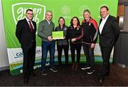 3 December 2022; Trish McCarthy, Kate Horgan and Brian Murray from Affane-Coppoquin GAA and Coppoquin Camogie Club are presented with a phase one club recognition plaque by Department of the Environment, Climate and Communications Executive Officer Robert Mooney, far left, Chair of the GAA Green Club Steering Committee Padraig Fallon, second from left, and Dublin City Council Executive Manager Liam Bergin, far right, during the GAA Green Club Toolkit Launch at Croke Park in Dublin. Photo by Sam Barnes/Sportsfile