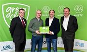 3 December 2022; Kurt Reinhardt from Connacht GAA Centre of Excellence, second from right, is presented with a phase one club recognition plaque by, from left, Department of the Environment, Climate and Communications Executive Officer Robert Mooney, Chair of the GAA Green Club Steering Committee Padraig Fallon, and Dublin City Council Executive Manager Liam Bergin during the GAA Green Club Toolkit Launch at Croke Park in Dublin. Photo by Sam Barnes/Sportsfile
