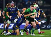 3 December 2022; Kieran Marmion of Connacht is tackled by Dewaldt Duvenage, left, and Niccolo Cannone of Benetton during the United Rugby Championship match between Connacht and Benetton at The Sportsground in Galway. Photo by Ben McShane/Sportsfile