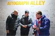3 December 2022; Leinster players Rhys Ruddock, and Jonathan Sexton in Autograph Alley before the United Rugby Championship match between Leinster and Ulster at the RDS Arena in Dublin. Photo by Ramsey Cardy/Sportsfile