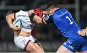 3 December 2022; Tom Stewart of Ulster is tackled by Cian Healy of Leinster, for which he was subsequently shown a red card, during the United Rugby Championship match between Leinster and Ulster at the RDS Arena in Dublin. Photo by Ramsey Cardy/Sportsfile