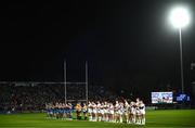 3 December 2022; Ulster and Leinster players during a moments applause in memory of former Scotland and British & Irish Lions rugby international Doddie Weir before the United Rugby Championship match between Leinster and Ulster at the RDS Arena in Dublin. Photo by Harry Murphy/Sportsfile