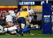 3 December 2022; Garry Ringrose of Leinster scores his side's second try during the United Rugby Championship match between Leinster and Ulster at the RDS Arena in Dublin. Photo by Harry Murphy/Sportsfile