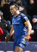 3 December 2022; James Lowe of Leinster celebrates after scoring his side's fifth try during the United Rugby Championship match between Leinster and Ulster at the RDS Arena in Dublin. Photo by Harry Murphy/Sportsfile