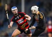 3 December 2022; Ballyea goalkeeper Barry Coote is tackled by Paddy Leavey of Ballygunner during the AIB Munster GAA Hurling Senior Club Championship Final match between Ballygunner of Waterford and Ballyea of Clare at FBD Semple Stadium in Thurles, Tipperary. Photo by Ray McManus/Sportsfile